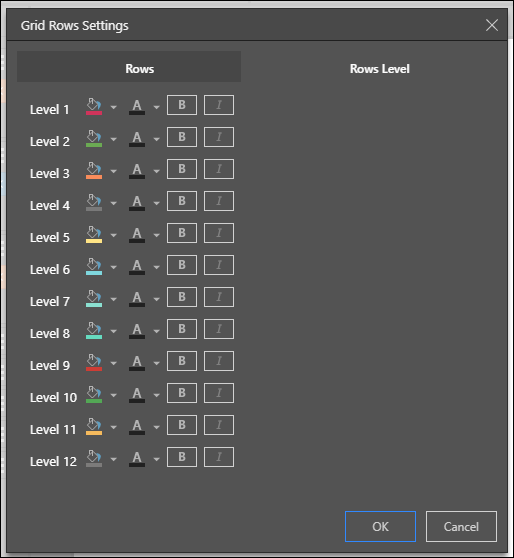 Grid Rows and Columns Settings