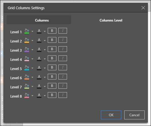 Grid Rows and Columns Settings